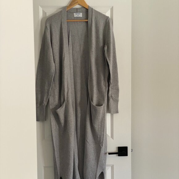 Old Navy Gray Longline Cardigan – Open Front Duster Sweater with Pockets - Picture 1 of 8
